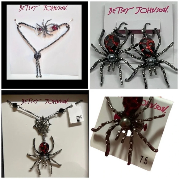 BETSEY JOHNSON SET 5-Piece Halloween Spider Bracelet Necklace Ring Earrings NWT - Picture 1 of 16